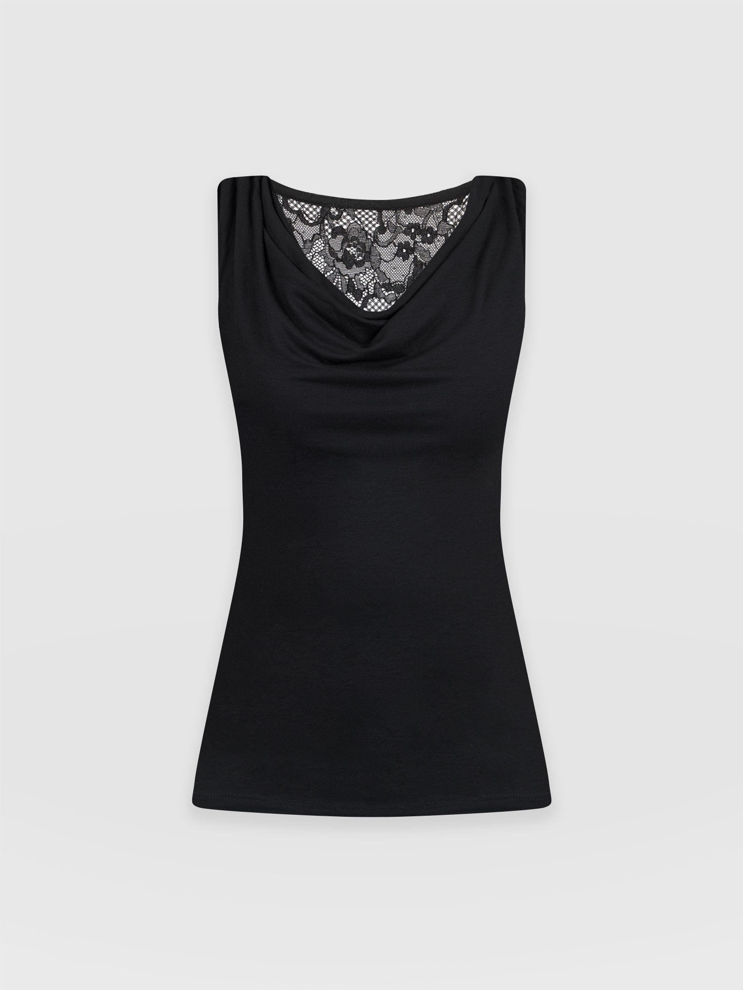 Cowl Neck Cami Black Lace- Women's T-Shirts | Saint + Sofia® UK
